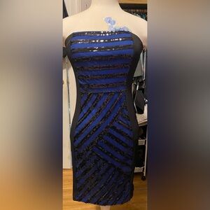 NWT, Women’s Size S Sienna Blue & Black Sequin & Tulle Tube Fitted Dress